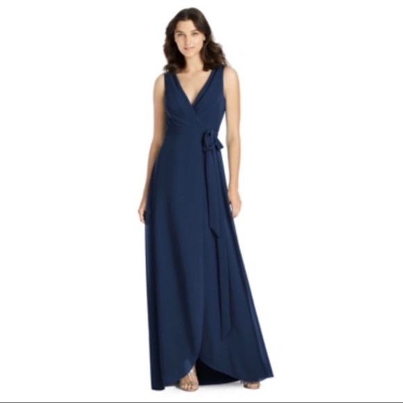 NWT JENNY PACKHAM Chiffon Wrap Gown in Midnight Size 0 - Picture 2 of 5